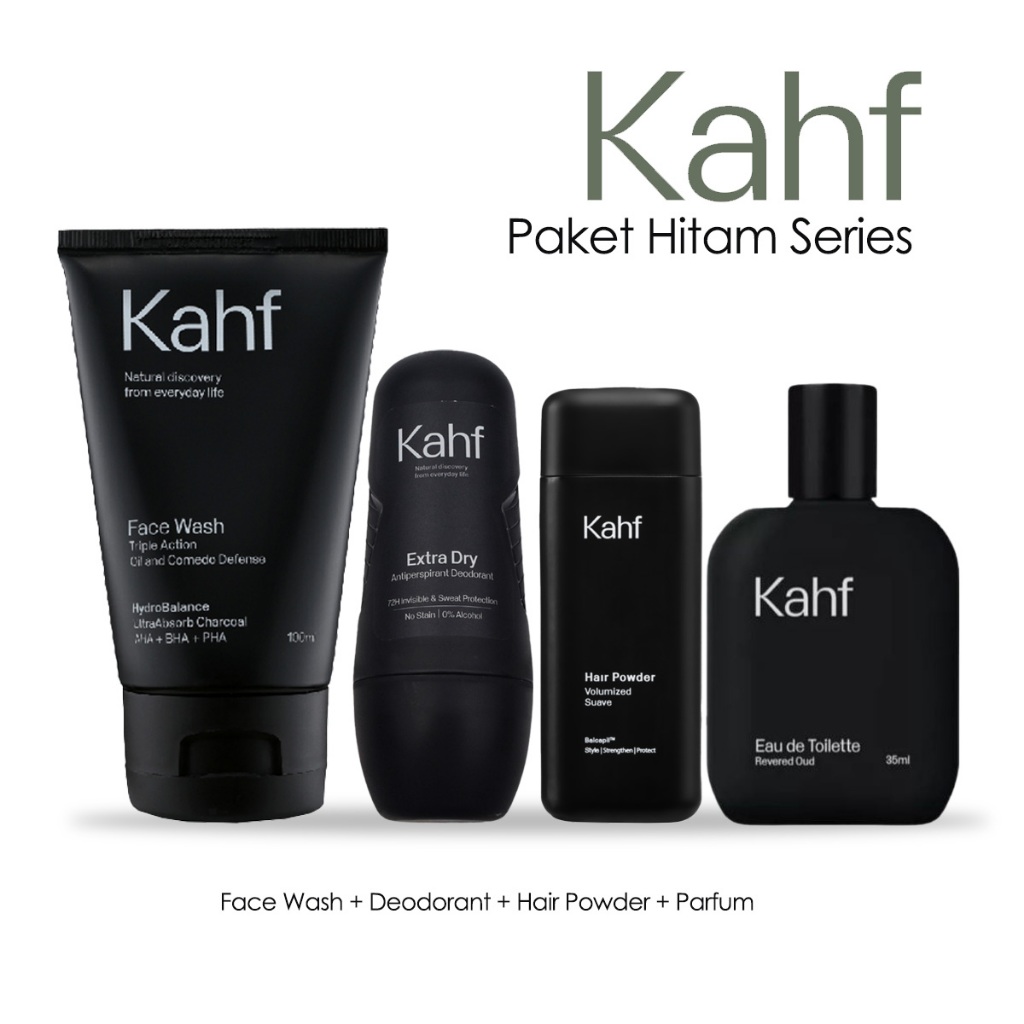Paket Kahf Series Hitam/ Coklat 4 pcs ( Face wash + Hair Powder + Eau de Parfum + Deodorant )