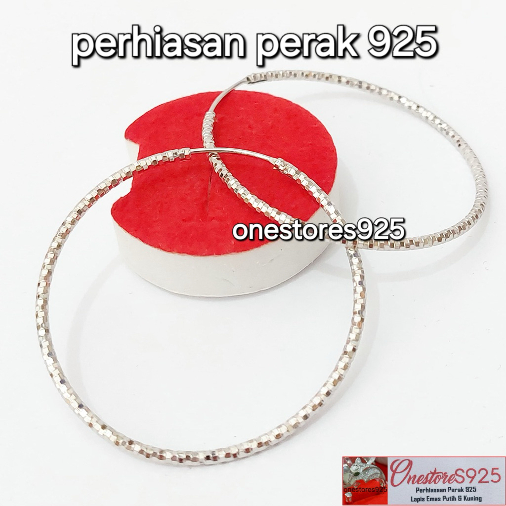 ANTING GIPSI BULAT BESAR PERAK 925 LAPIS EMAS PUTIH