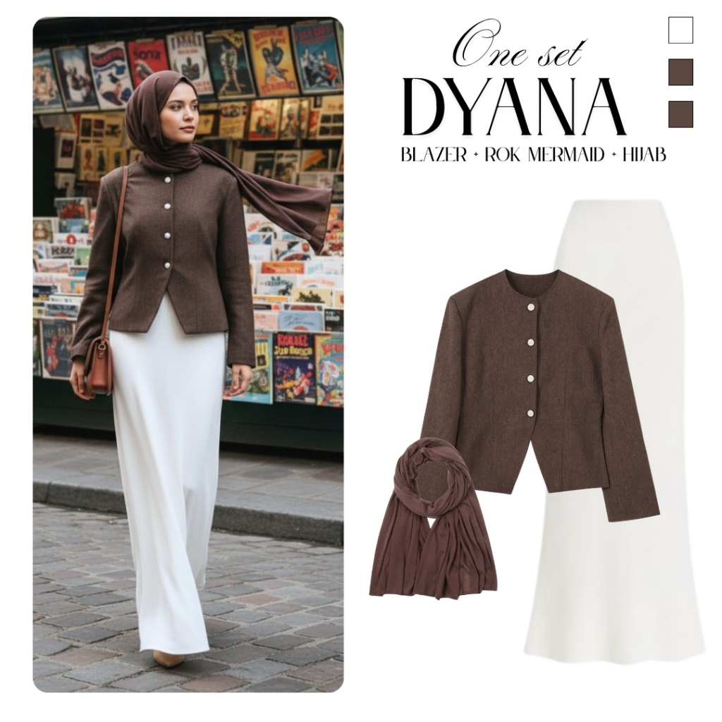 Outfit Wanita Kekinian One Set ( Hijab , Aile Blazer, Rok Duyung) Outfit 1 Set Dyana OOTD Remaja