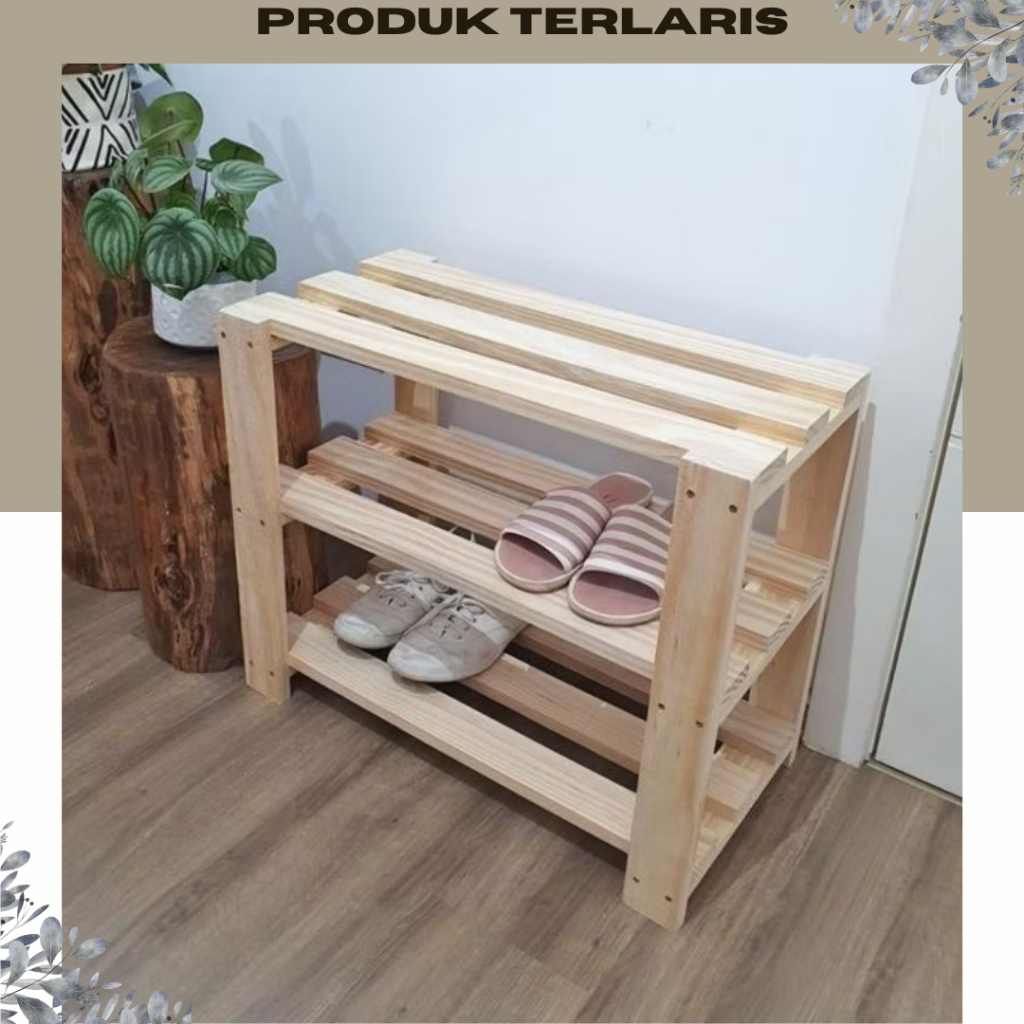 rak sepatu kayu/rak 3 susun/rak serbaguna