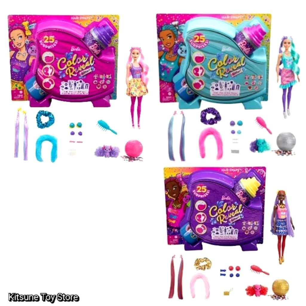 Barbie Color Reveal Glitter Doll 25 Surprises - Mainan Boneka Anak Berubah Warna