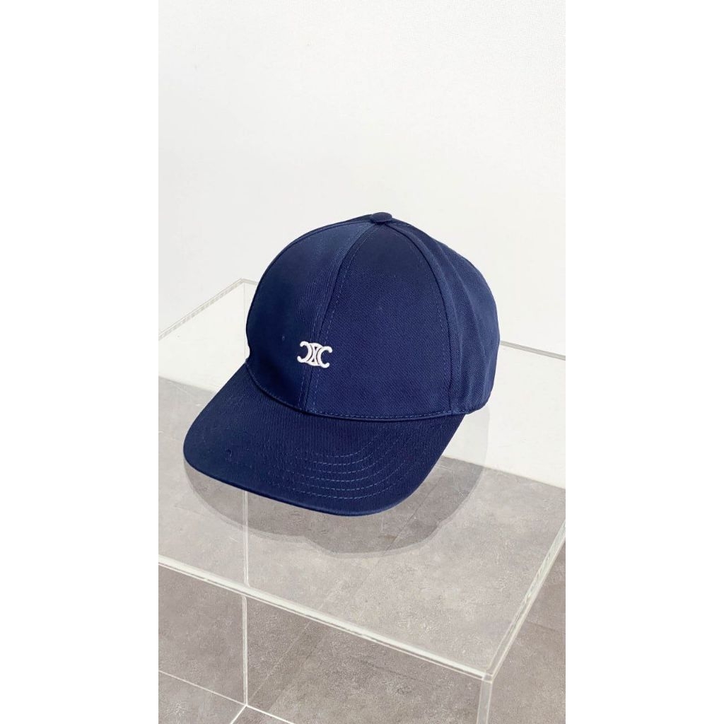 Celine Triomphe Cotton Navy Baseball Cap