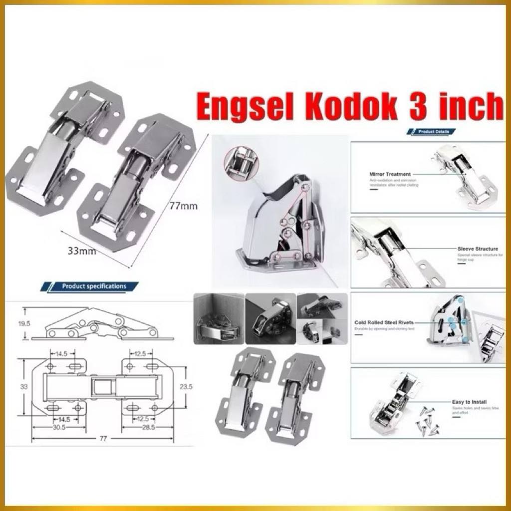 (GROSIRAN) Engsel Sendok Kodok 3inch Stainless Steel 90 Degree Opening Engsel Pintu Tanpa Bobok Serb