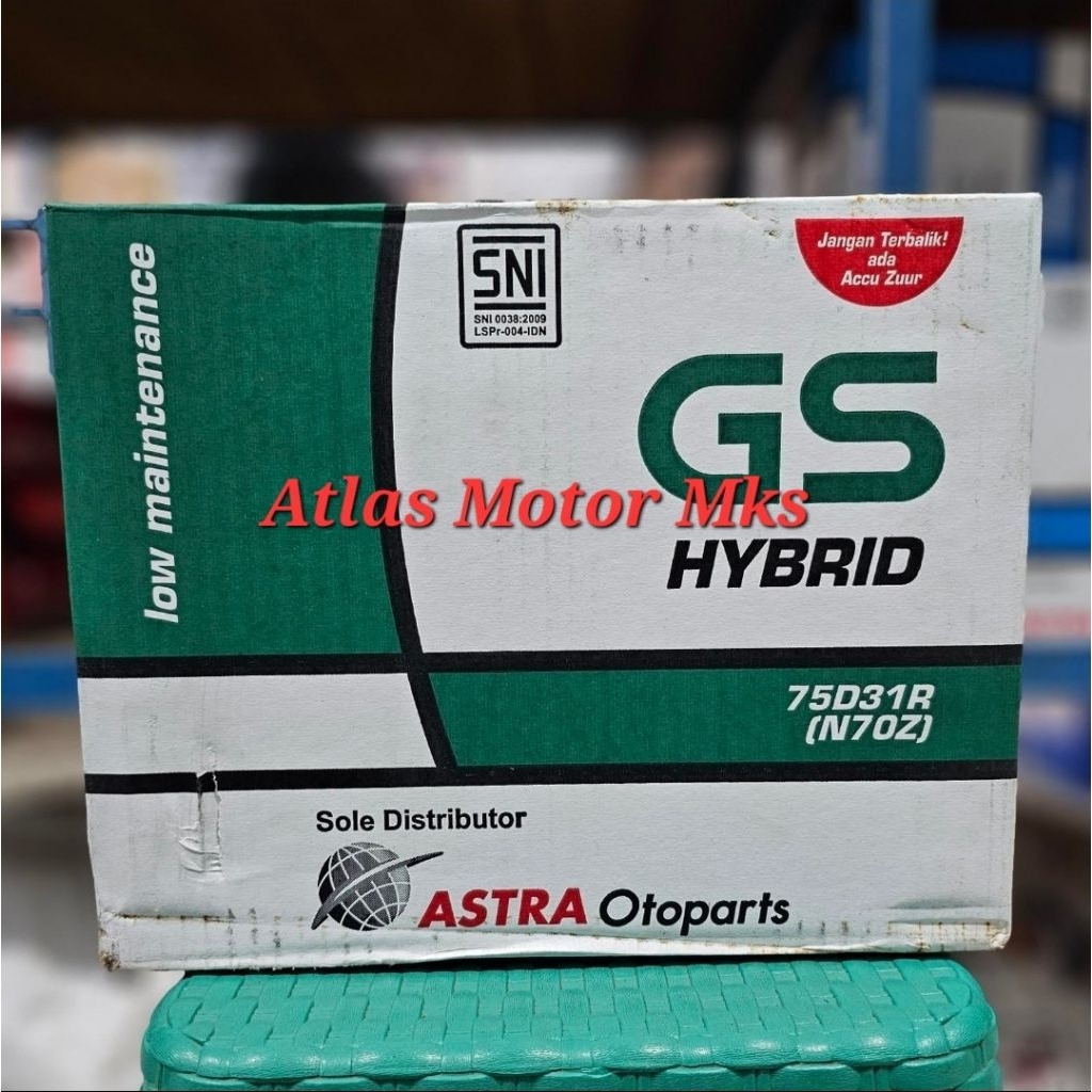 [1PC][75D31R] ACCU AKI GS ASTRA HYBRID N70Z 12V-75Ah MOBIL PANTHER / KUDA / L300 / KIJANG DIESEL / K