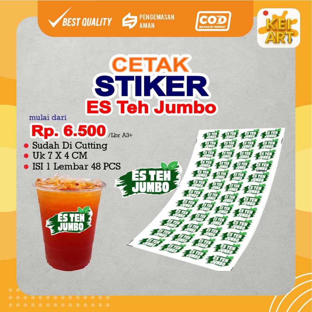 CETAK STIKER ES TEH JUMBO / STIKER CUP ES VIRAL / STIKER LABEL MINUMAN CUP