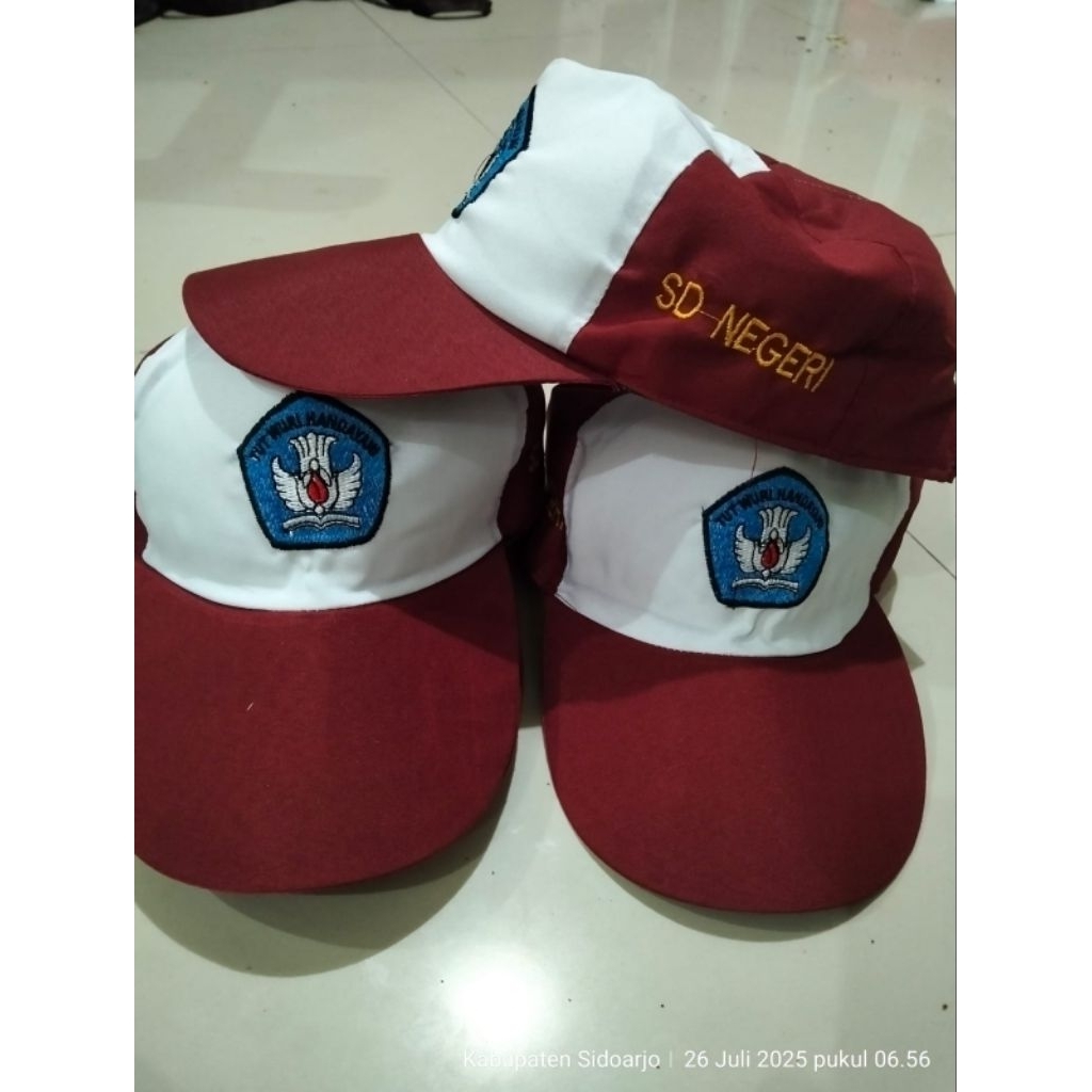 topi sd negri merah putih blok biru bordir