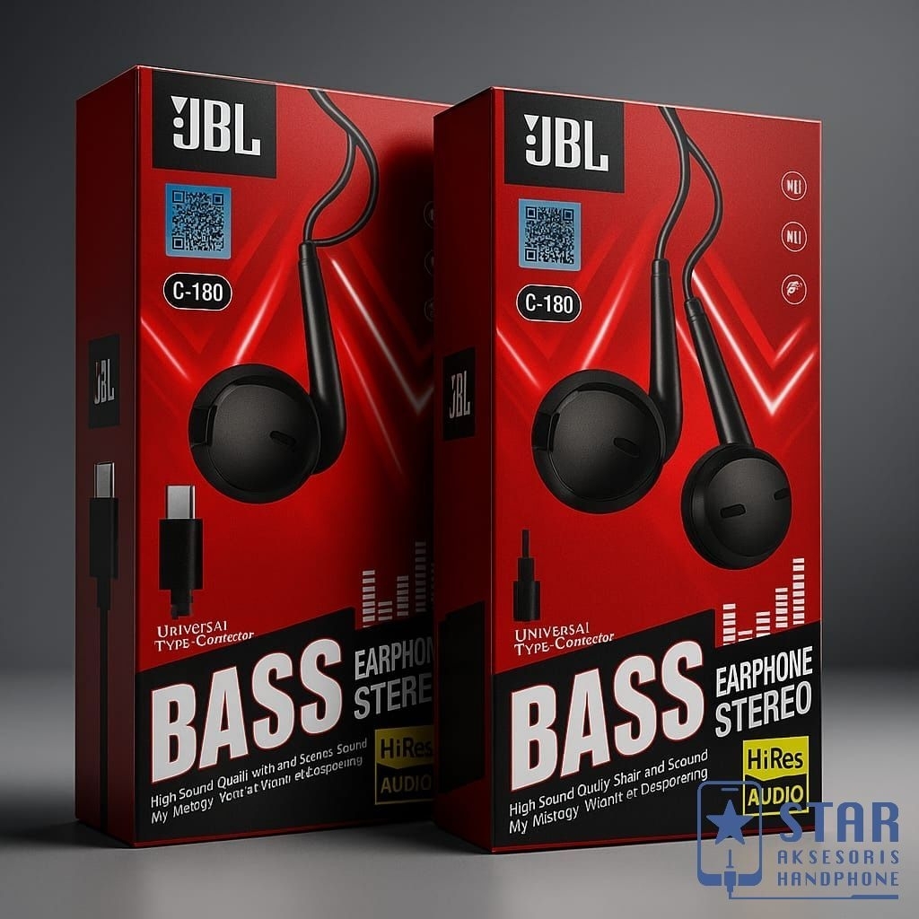 [ C-180 Packing Merah ] Headset Handsfree Earphone JBL C-180 Type C HiRes Audio