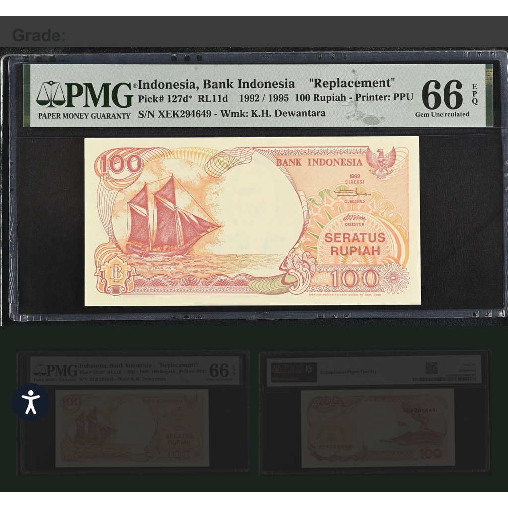 Koleksi Uang Kuno PMG Score 66 EPQ 100 Rupiah Replecement 1992
