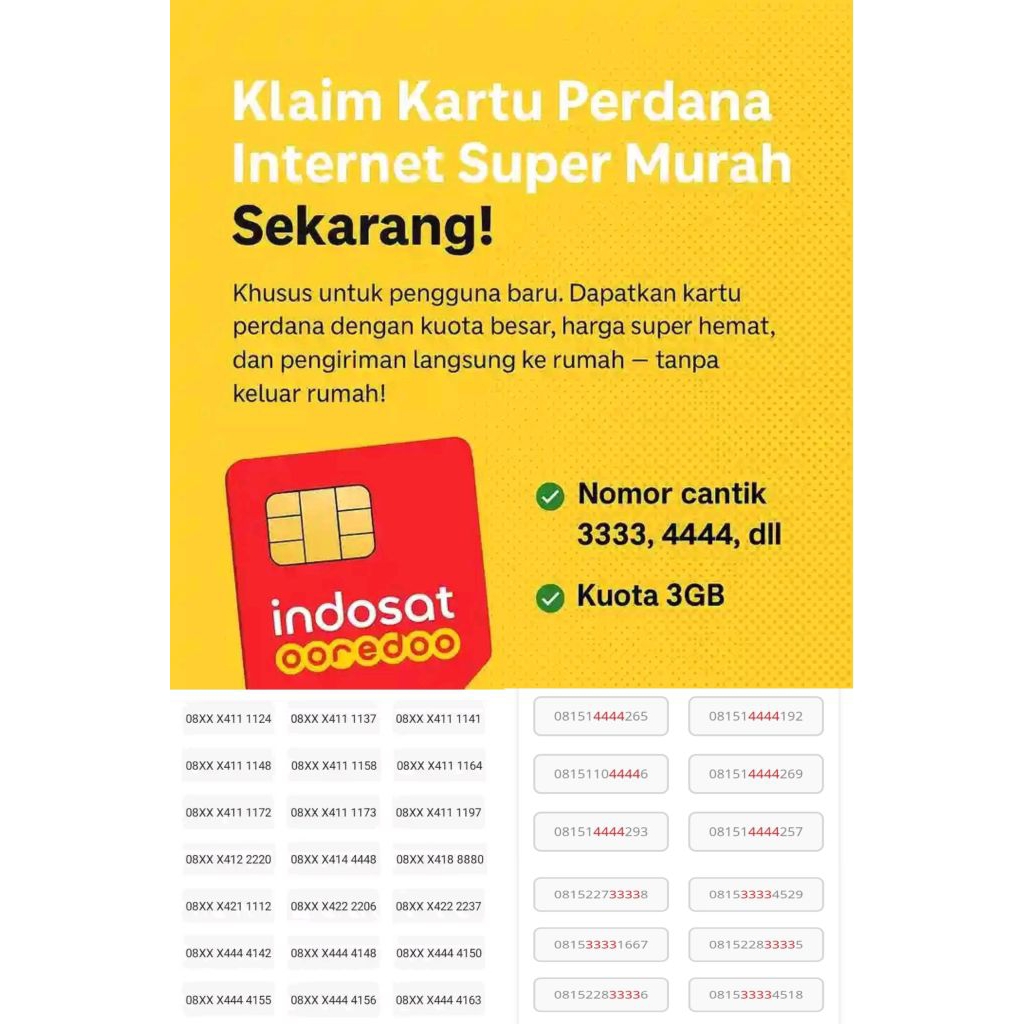 Nomor cantik indosat bisa custom couplean sama ayang