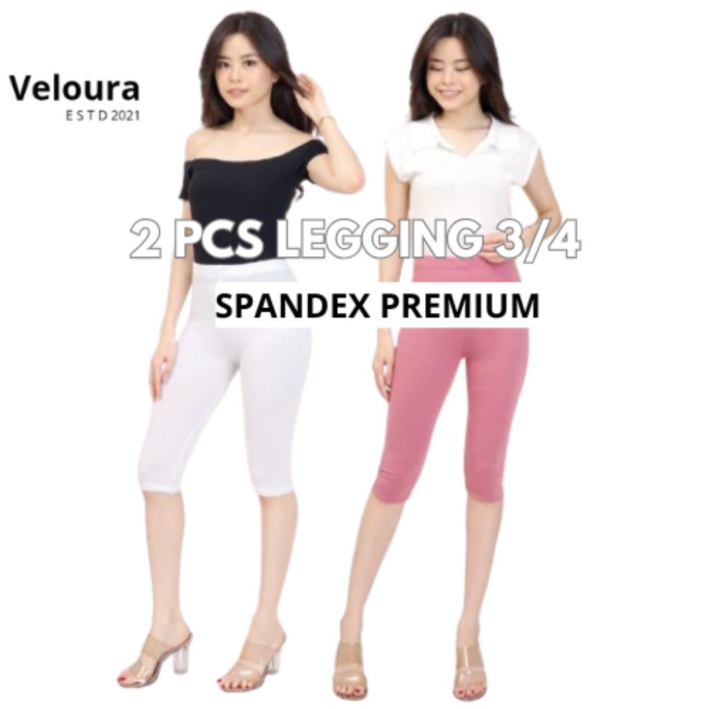 PROMO ISI 2 PCS Legging Spandex 3/4 Bahan Licin Premium Legging Pendek Wanita Leging Murah Leging wa