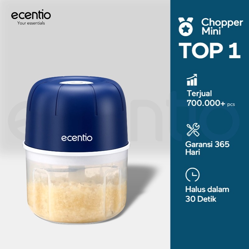ecentio mini chopper 6 pisau 250ml portable blender mixer bumbu biru gelap coper