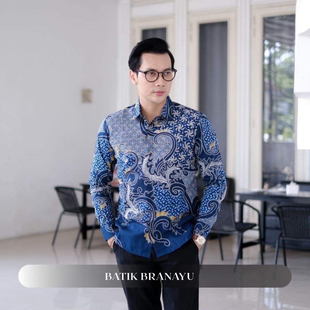 Kemeja Batik Pria Lengan Panjang Naga Putih Full Furing Original