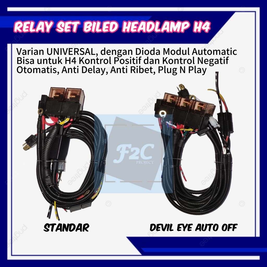 BARU Relay Set Biled Lampu Utama Demon/Devil Auto Off Socket H4