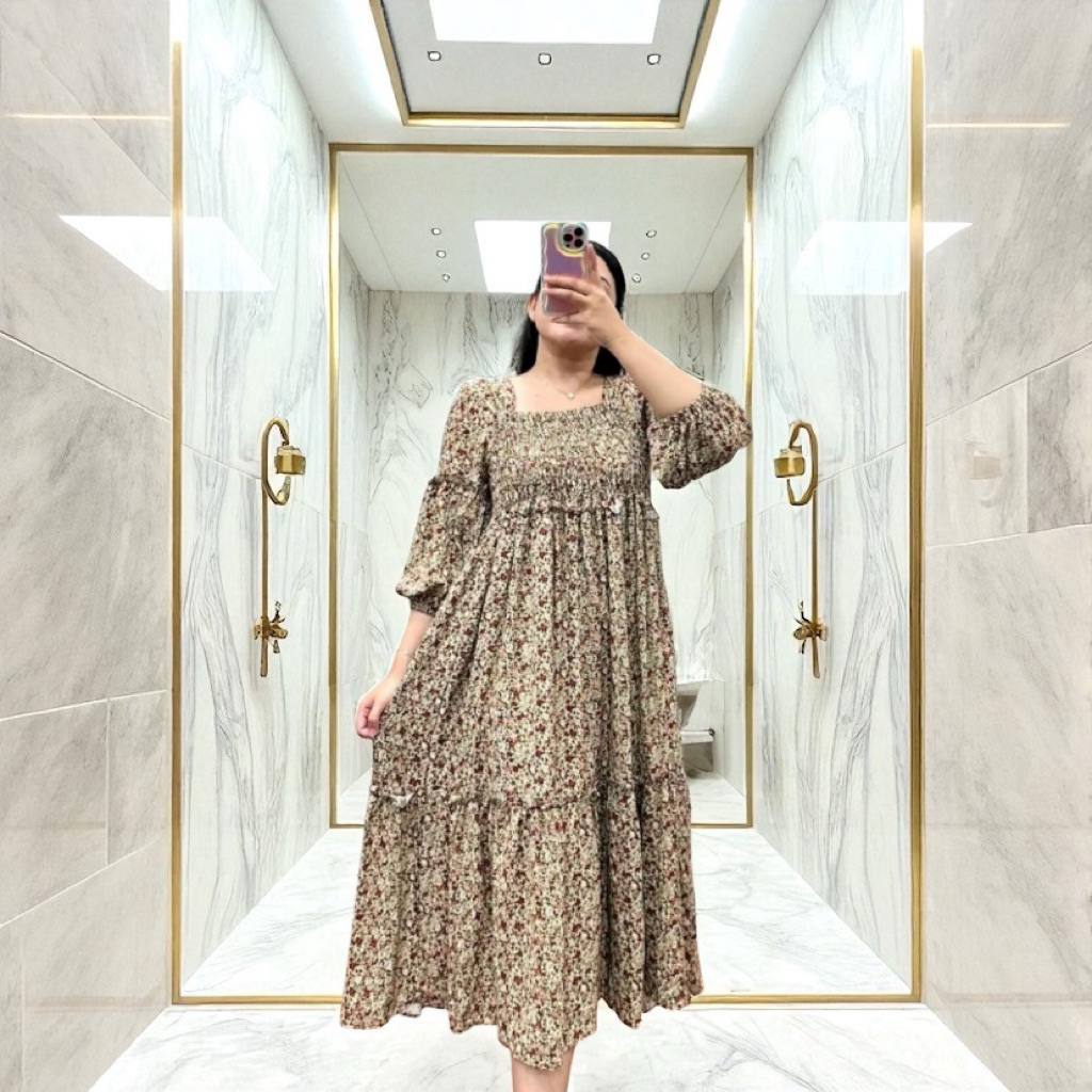 Dres Sabrina Motif Bunga Smoke Jumbo Terbaru