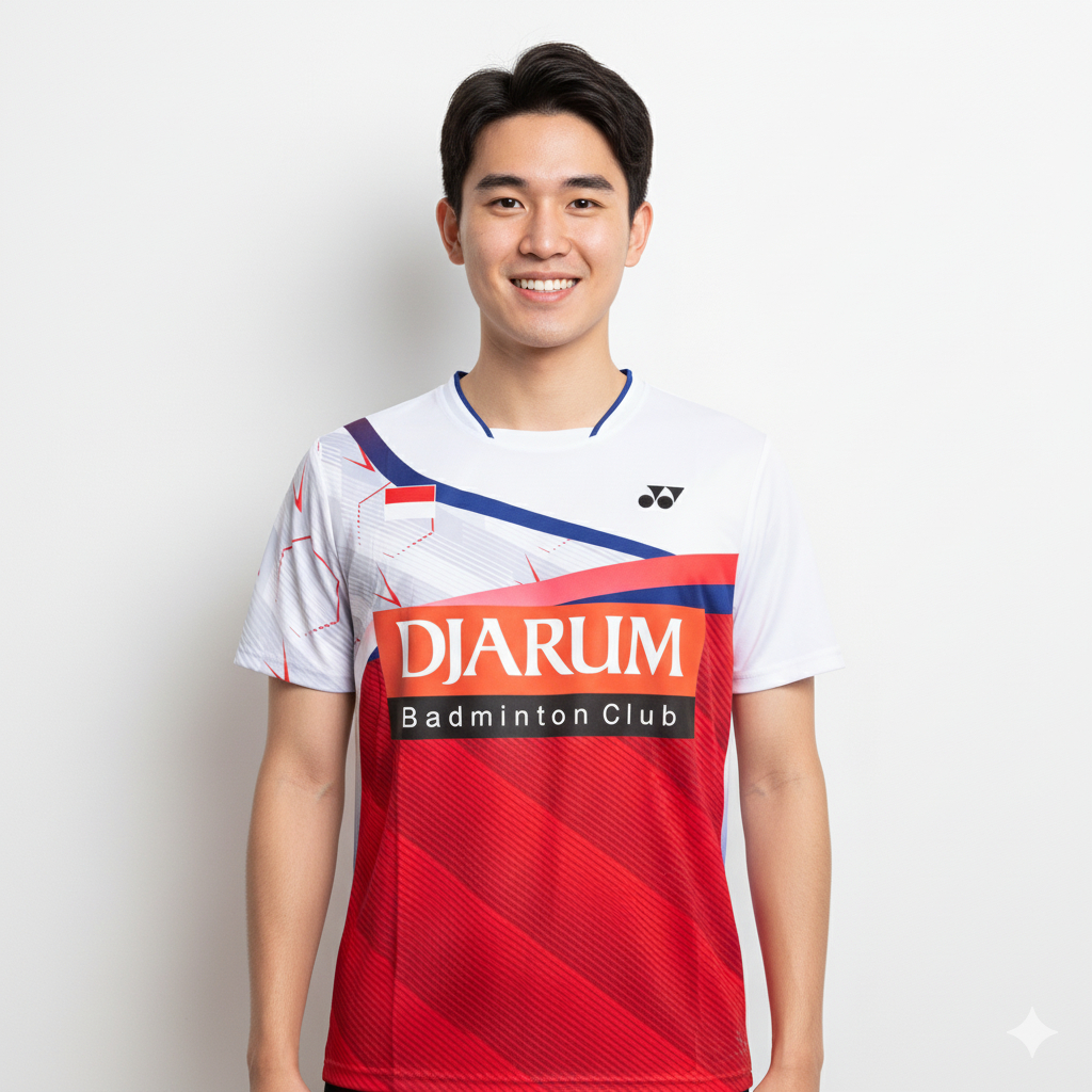 Baju Badminton Y2037 RED DJARUM Kaos Bulutangkis Pria Wanita Olahraga Sport