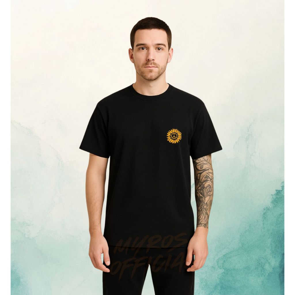 Myros Black T-Shirt For Men/Women With Peace Yellow