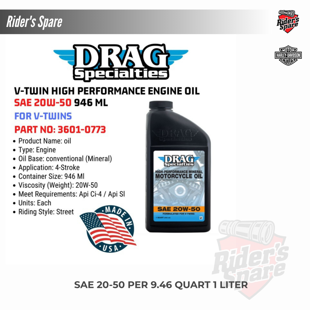 OLI HARLEY DRAG SPECIALTIES V-TWIN HIGH PERFORMANCE ENGINE OIL SAE 20W-50 946 ML FOR V-TWIN OIL MESI