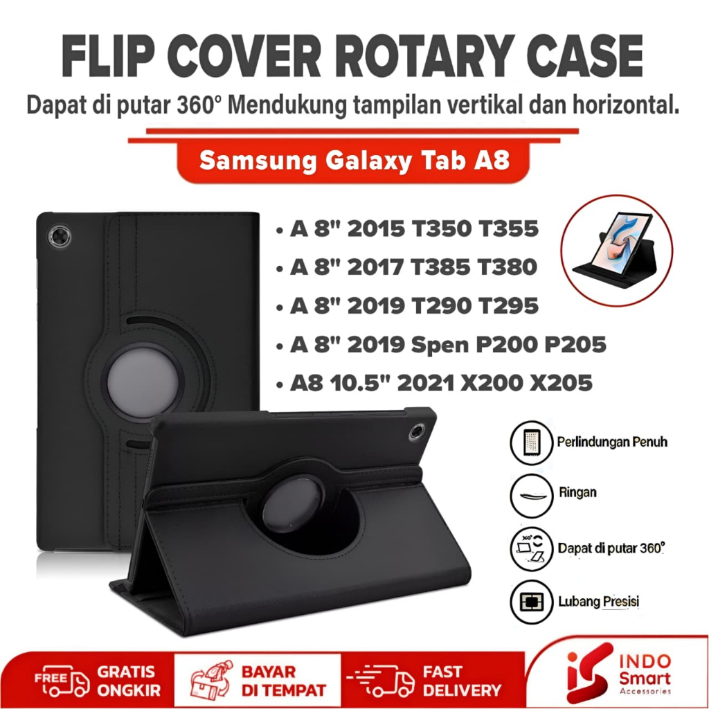 Case Samsung Galaxy Tab A8 | Casing Samsung Tab A8 | Rotary 360° Leather Standing Flip Cover Tablet