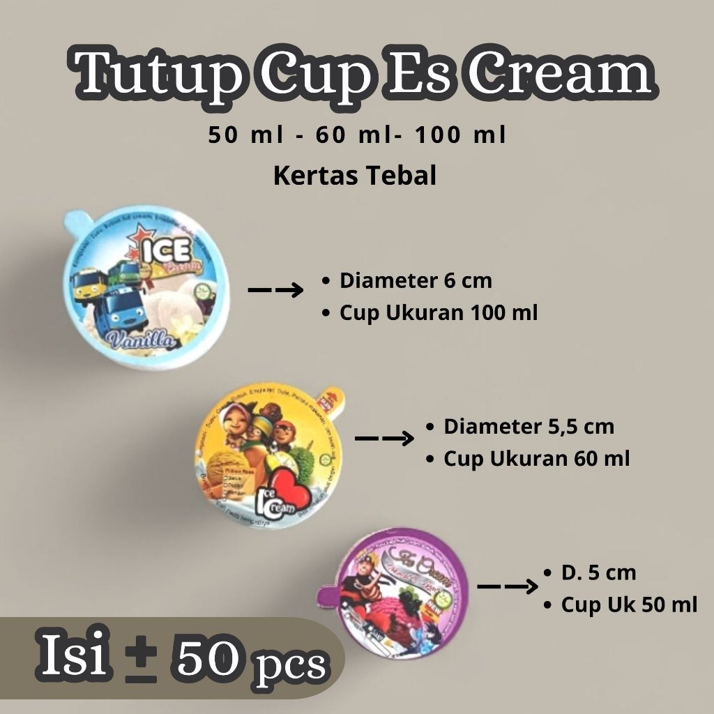 Tutup Cup Es Cream 50 ml 60 ml 100 ml Tutup Papaer Cup es Krim