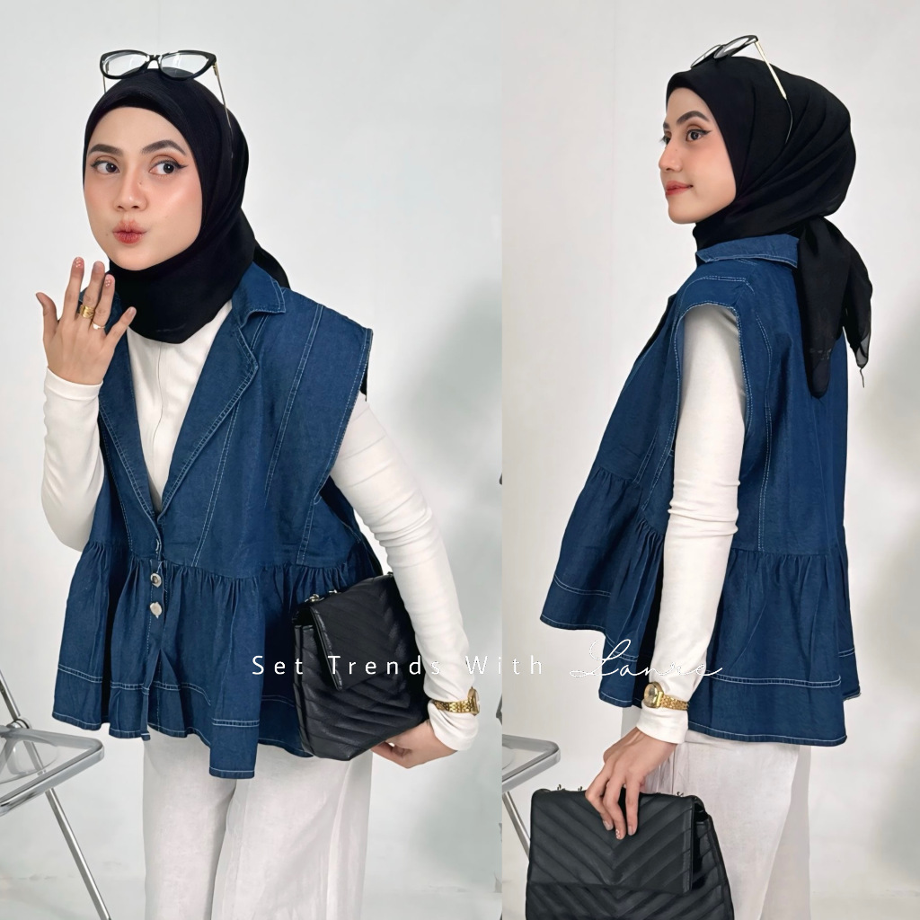 Lika Outer Jeans Wanita– Rompi Vest Denim Kekinian Tanpa Lengan Hijab Outfit Casual By Goodwoman