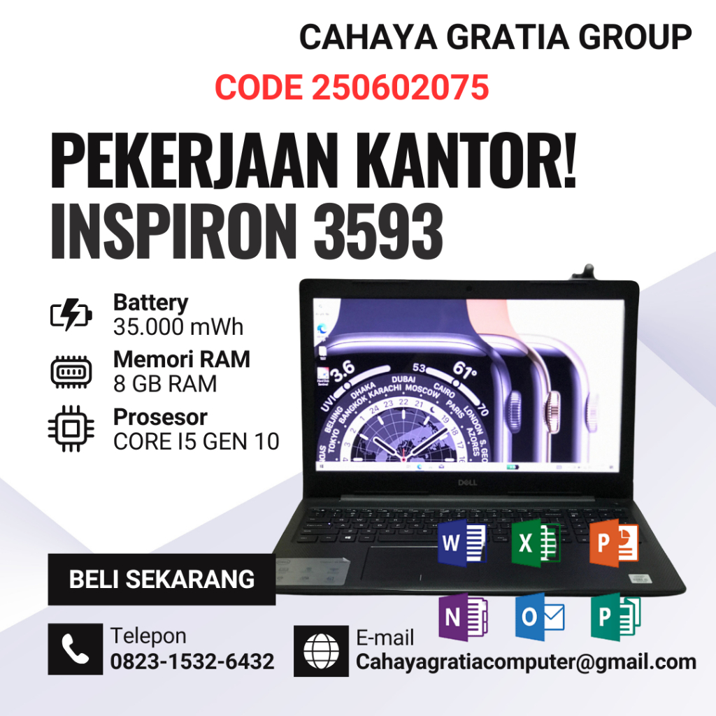DELL INSPIRON 3593 CORE i5-1035G1 RAM 8GB  SSD 256GB 1.2GHz