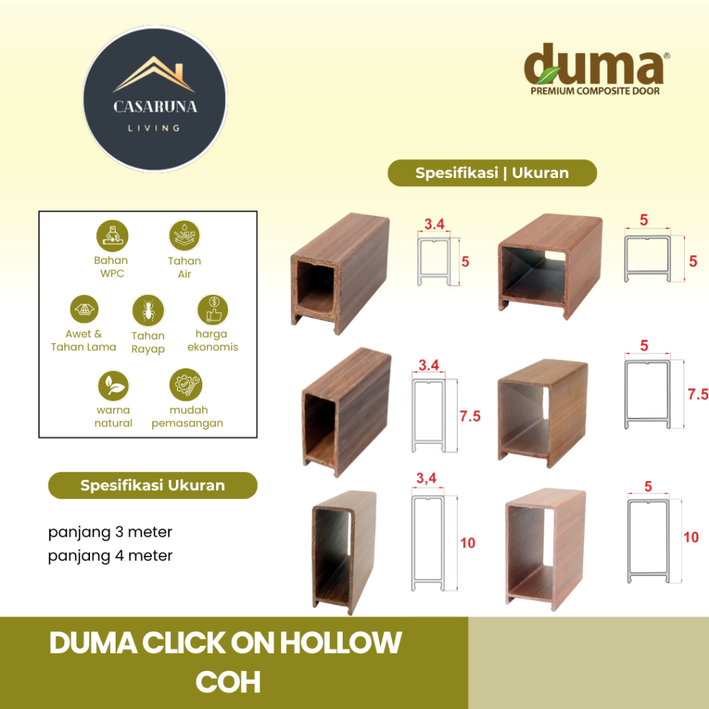DUMA COH WPC Click On Hollow | All Varian | Panel Dinding / Plafon Interior Rumah Estetik Anti Rayap