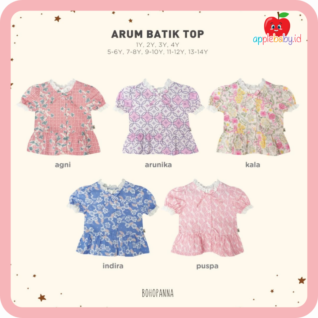 BOHOPANNA - ARUM BATIK TOP - ATASAN BATIK ANAK PEREMPUAN - BLOUSE ANAK PEREMPUAN