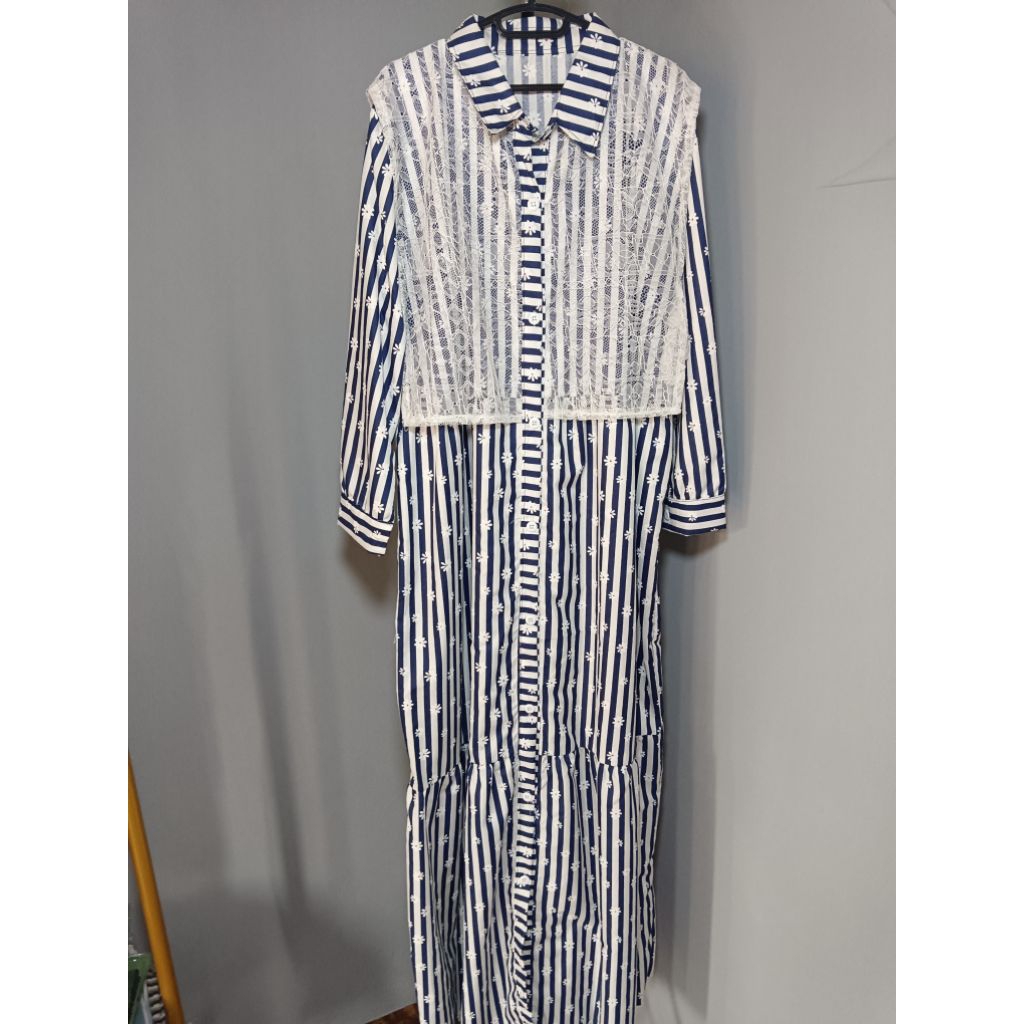 (JF) gamis katun salur motif bunga kecil kombinasi renda ld120