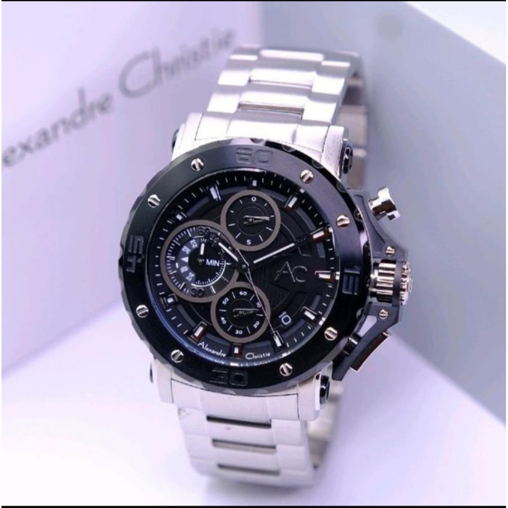 JAM TANGAN PRIA ALEXANDRE CHRISTIE AC9205MCB AC 9205 MCB SILVER BLACK ORIGINAL GARANSI RESMI 1TAHUN