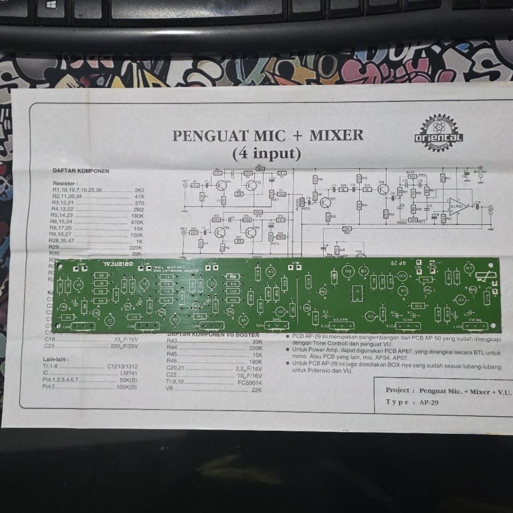 PCB AP29 Penguat Mic Mixer VU