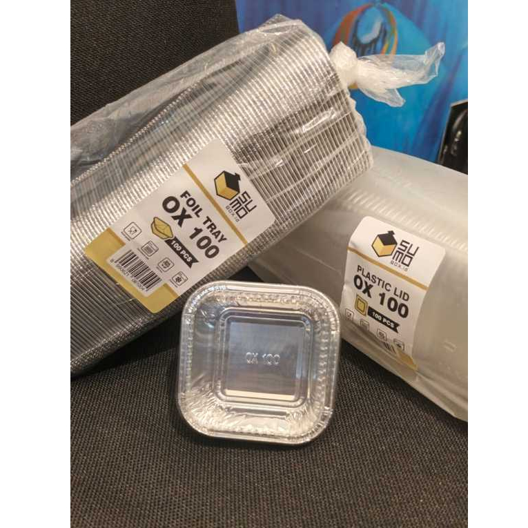 ALUMUNIUM TRAY OX 100 + TUTUP PLASTIK ISI 100 PCS