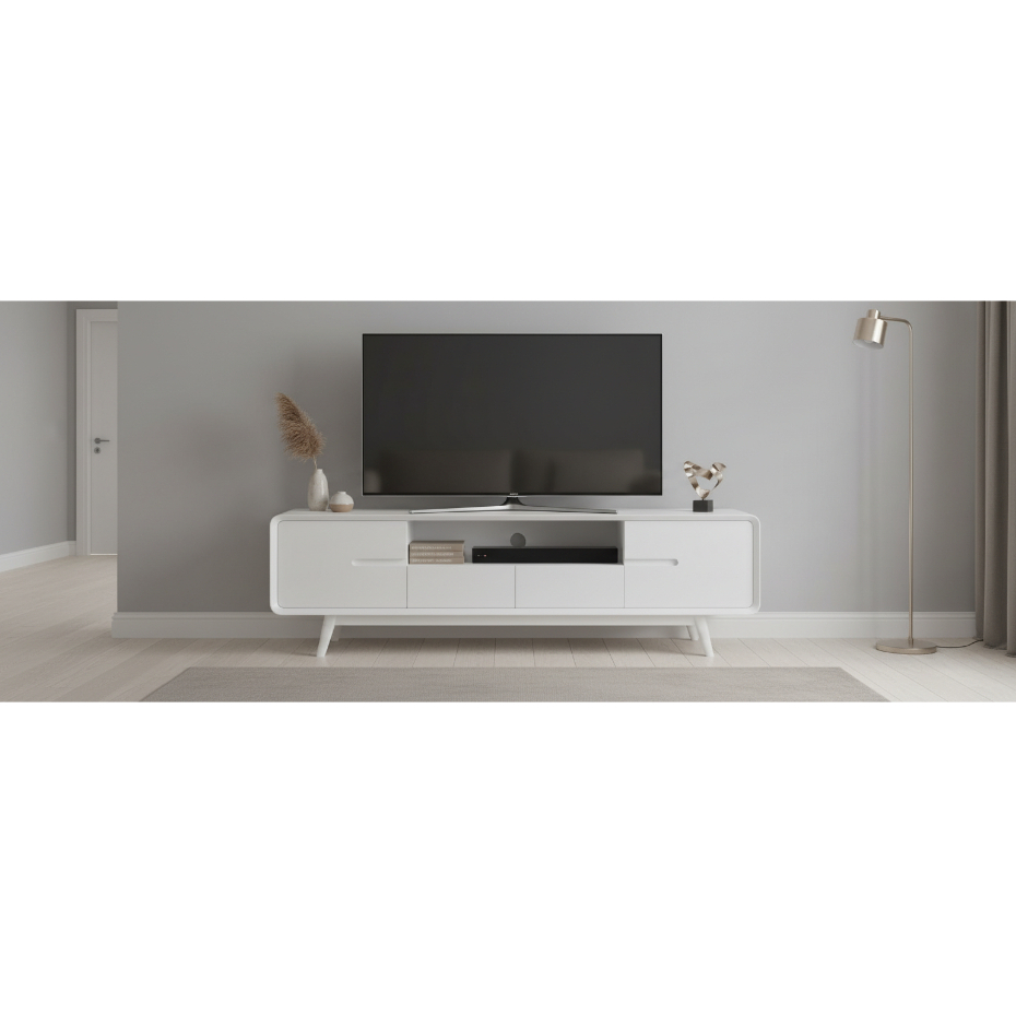 bufet retro tv minimalis duco putih kayu jati asli