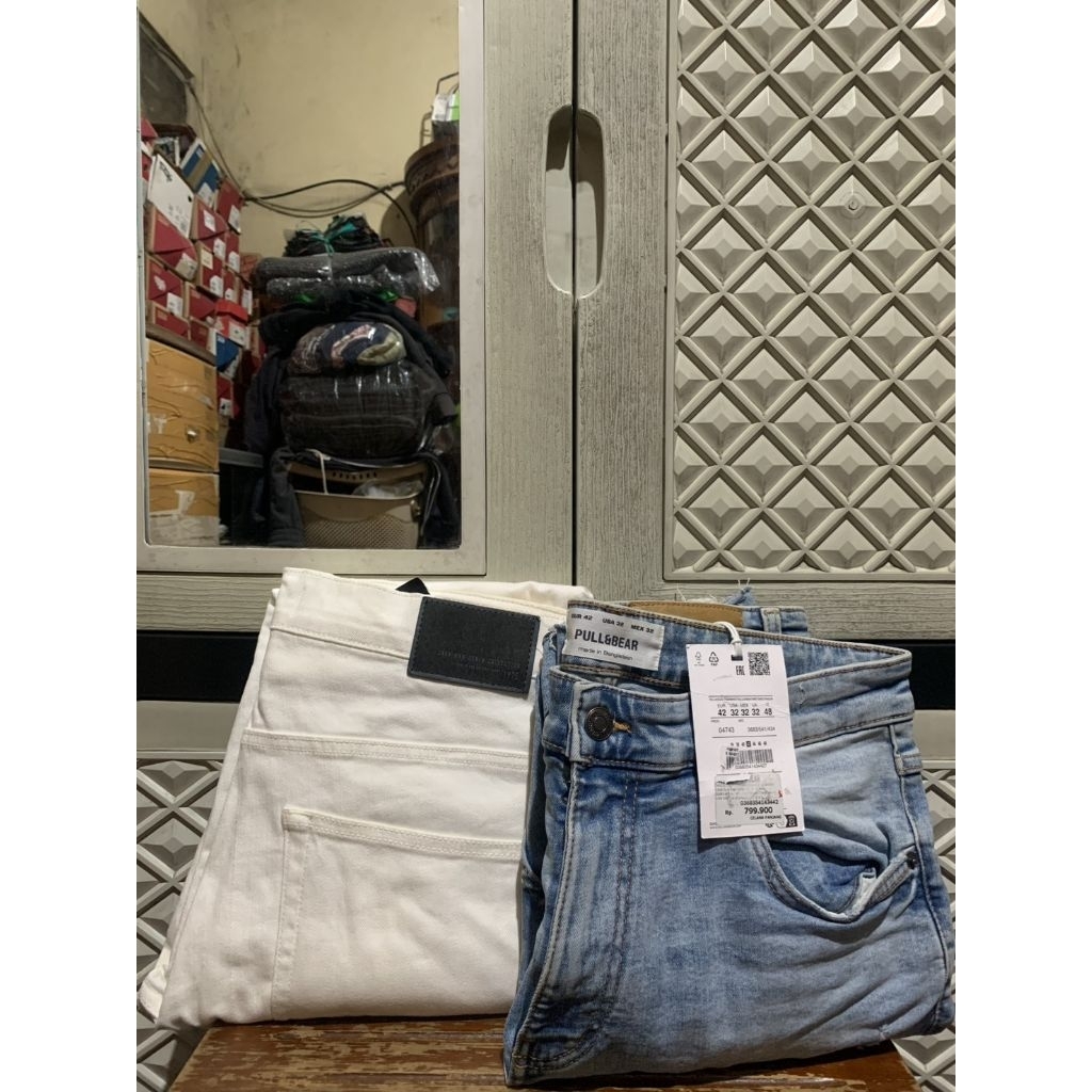 ORIGINAL DENIM JEANS RIPPED ZARA SKINNY PULL & BEAR CELANA PANJANG BIKER CROPPED STRETCH