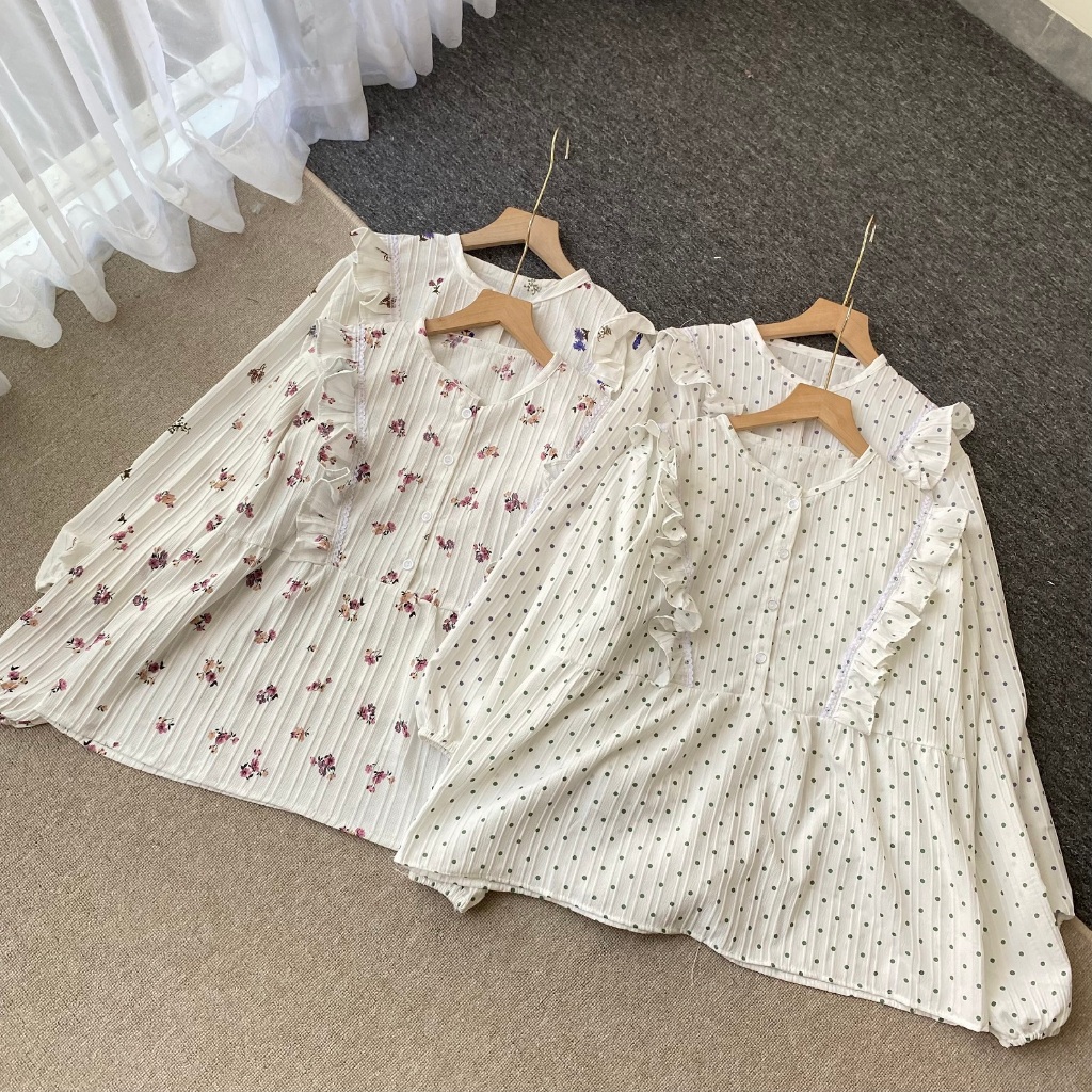 LESTARI  Blouse Motif Bunga Renda - Blouse Atasan Wanita Elora