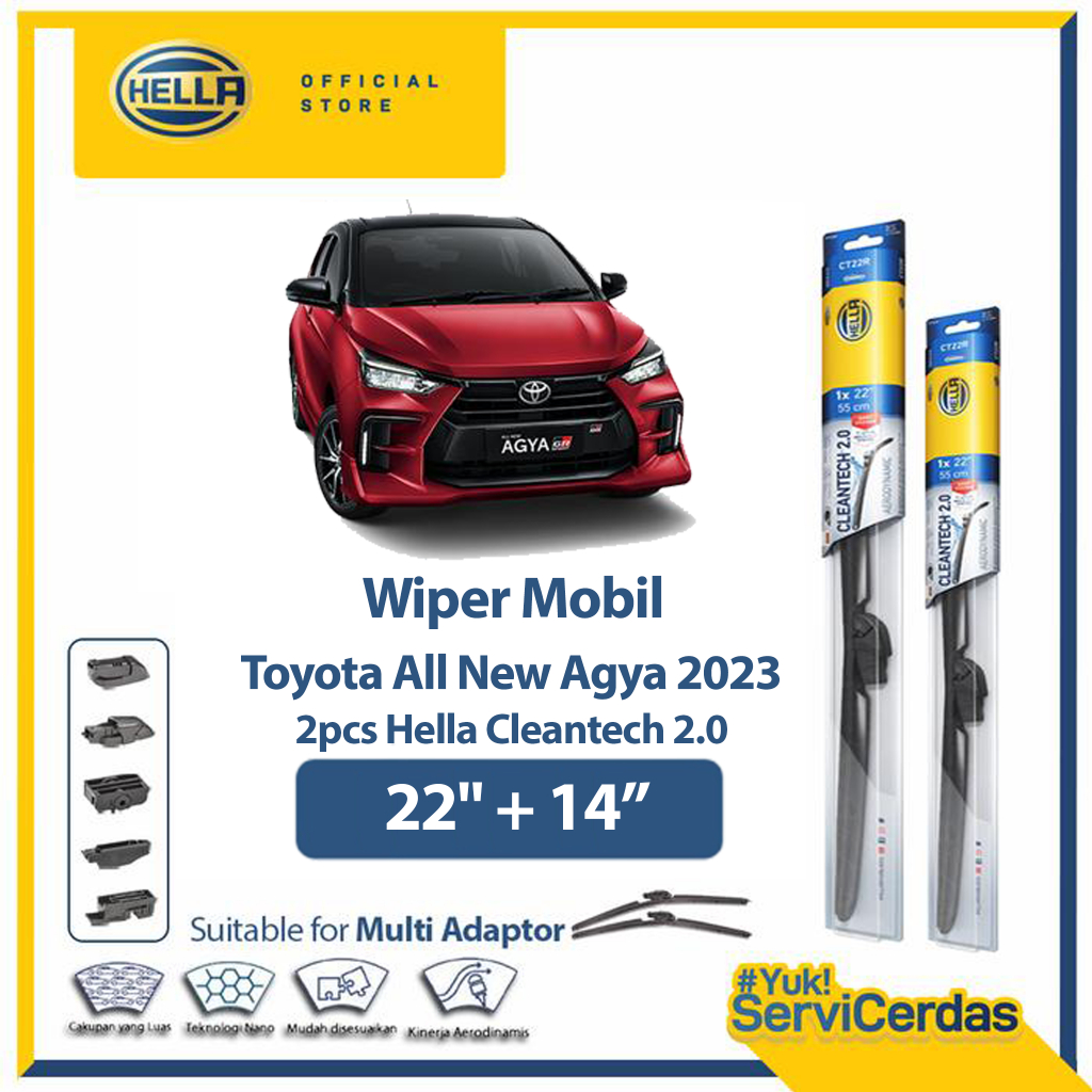 Wiper Mobil TOYOTA All New Agya 2023 22” + 14” (2pcs) - HELLA Cleantech 2.0