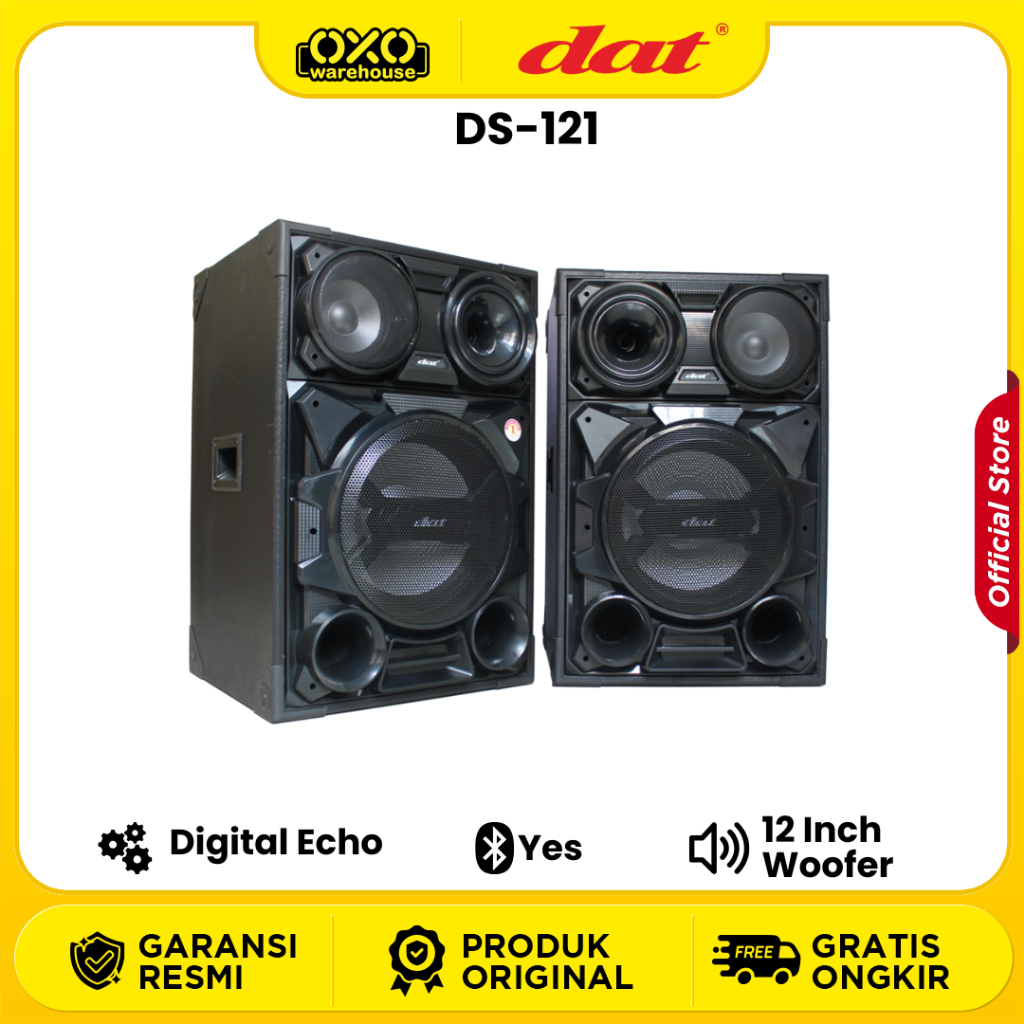 DAT DS-121 Speaker Aktif  12 Inch Double Woofer Digital Echo Desain Kokoh & Elegan Garansi Resmi
