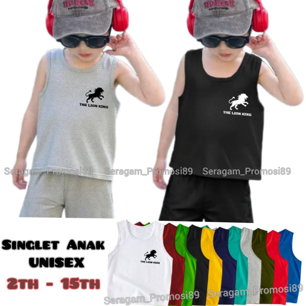 Singlet Anak Usia 2-15 Tahun Unisex Tanktop Anak Motif THE LION Kaos Dalam Lekbong Anak cowok/Cewek 