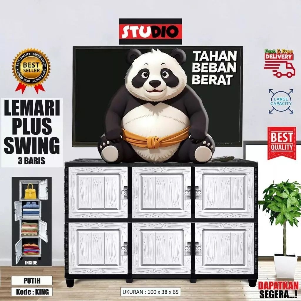 LEMARI PLUS SWING 3 BARIS STUDIO | LEMARI TV STUDIO | STUDIO TRIPLE SWING | LEMARI MURAHH BERKUALITA