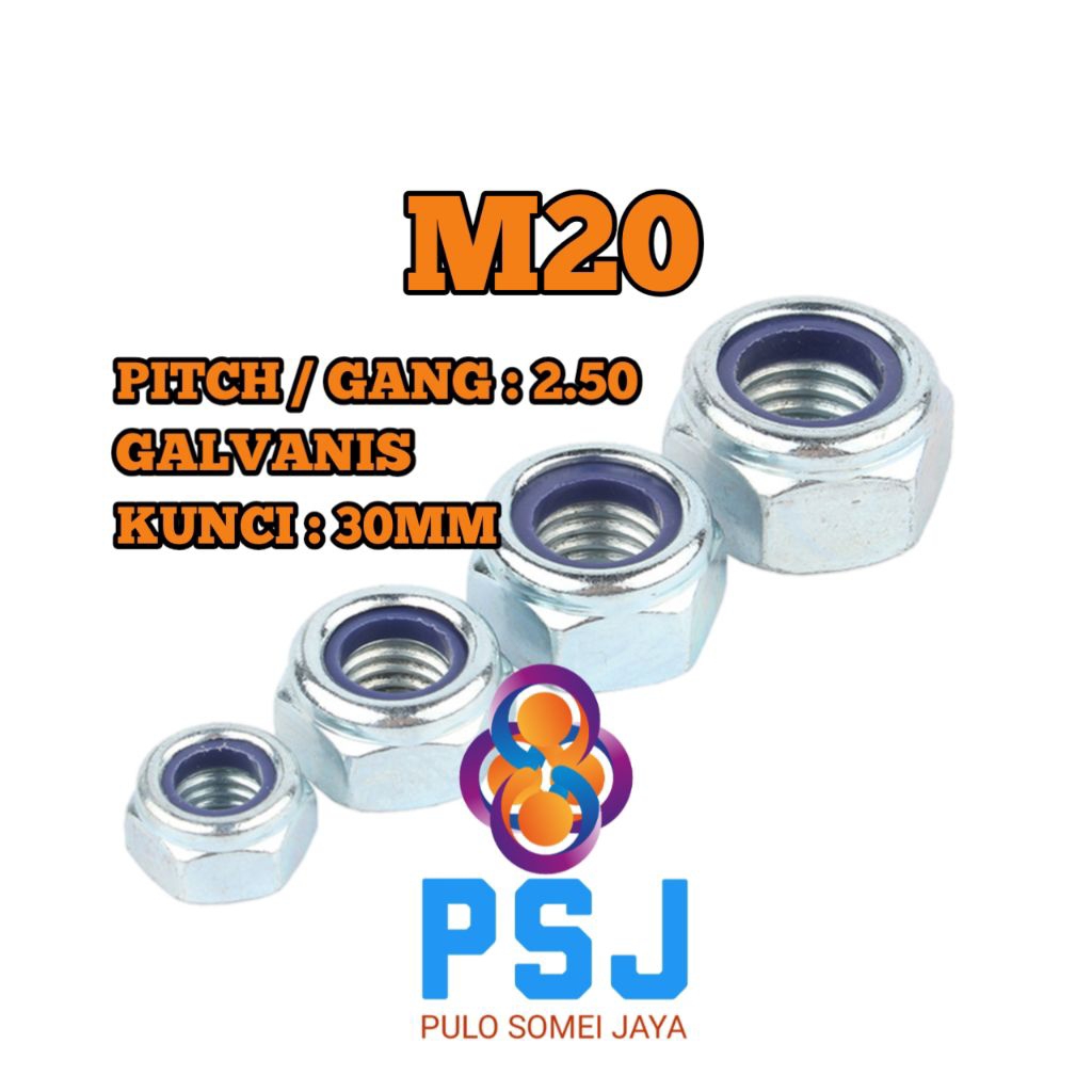 Mur Nylon M20 x 2.50 Kunci 30 / Lock Nut Galvanis M20