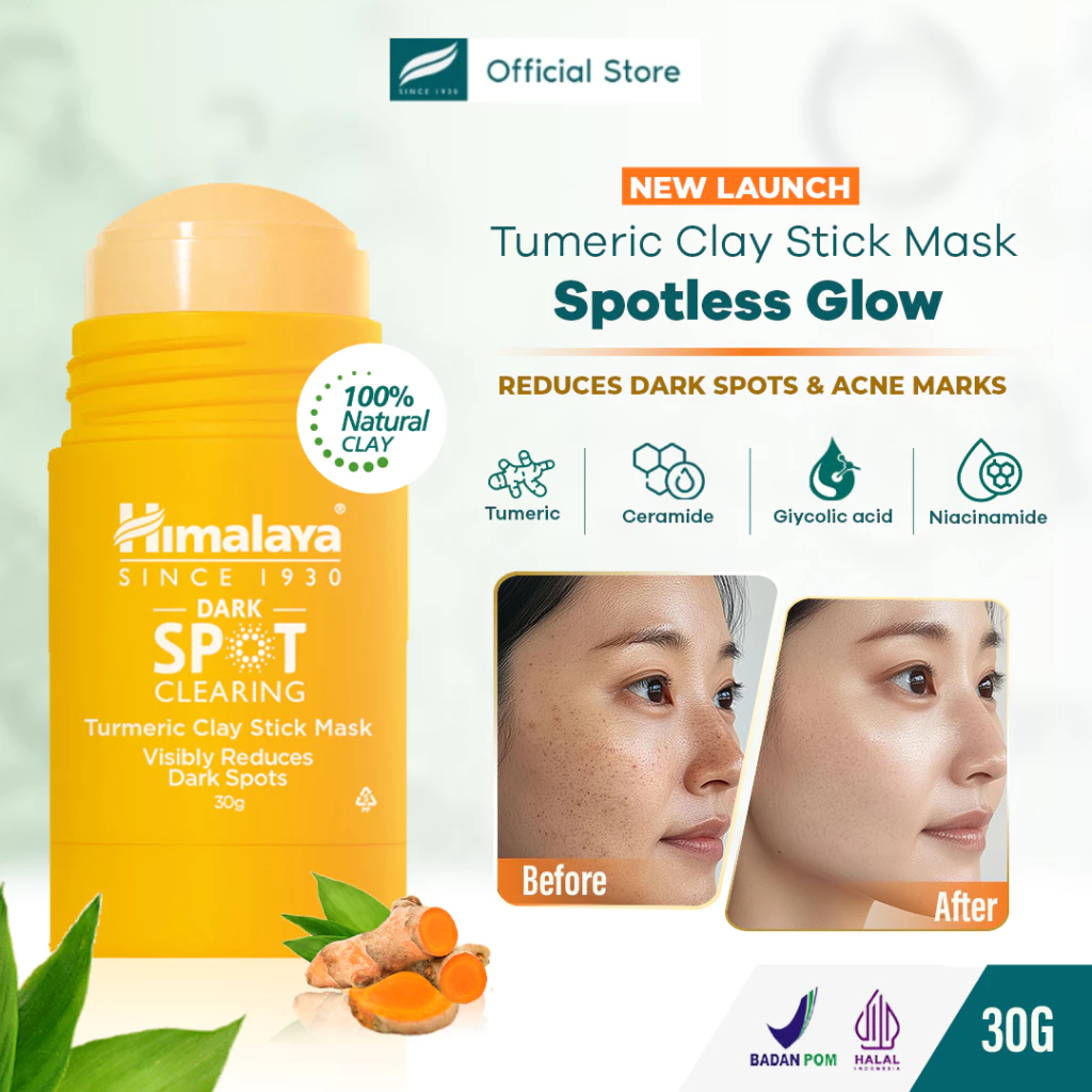 Himalaya Dark Spot Clearing Turmeric Clay Stick Mask 30gr - Masker Wajah Bekas Jerawat & Noda Hitam