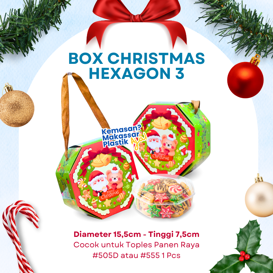 BOX CHRISTMAS HEXAGON 3 / DUS HAMPERS NATAL / BOX TOPLES HAMPERS @12 PCS