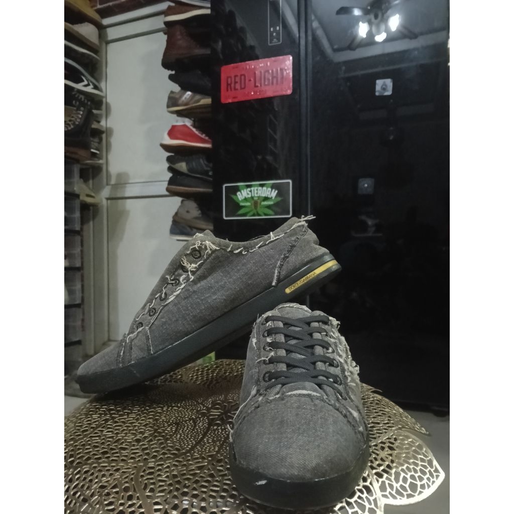 Dolce & Gabbana Dark Grey Denim Lace Up Sneakers