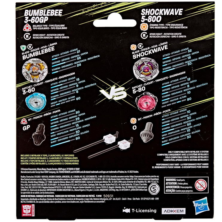 BERKUALITAS TERJAMIN BEYBLADE X AND TRANSFORMERS COLLAB, BUMBLEBEE 3-60GP VS. SHOCKWAVE 5-80O, 2