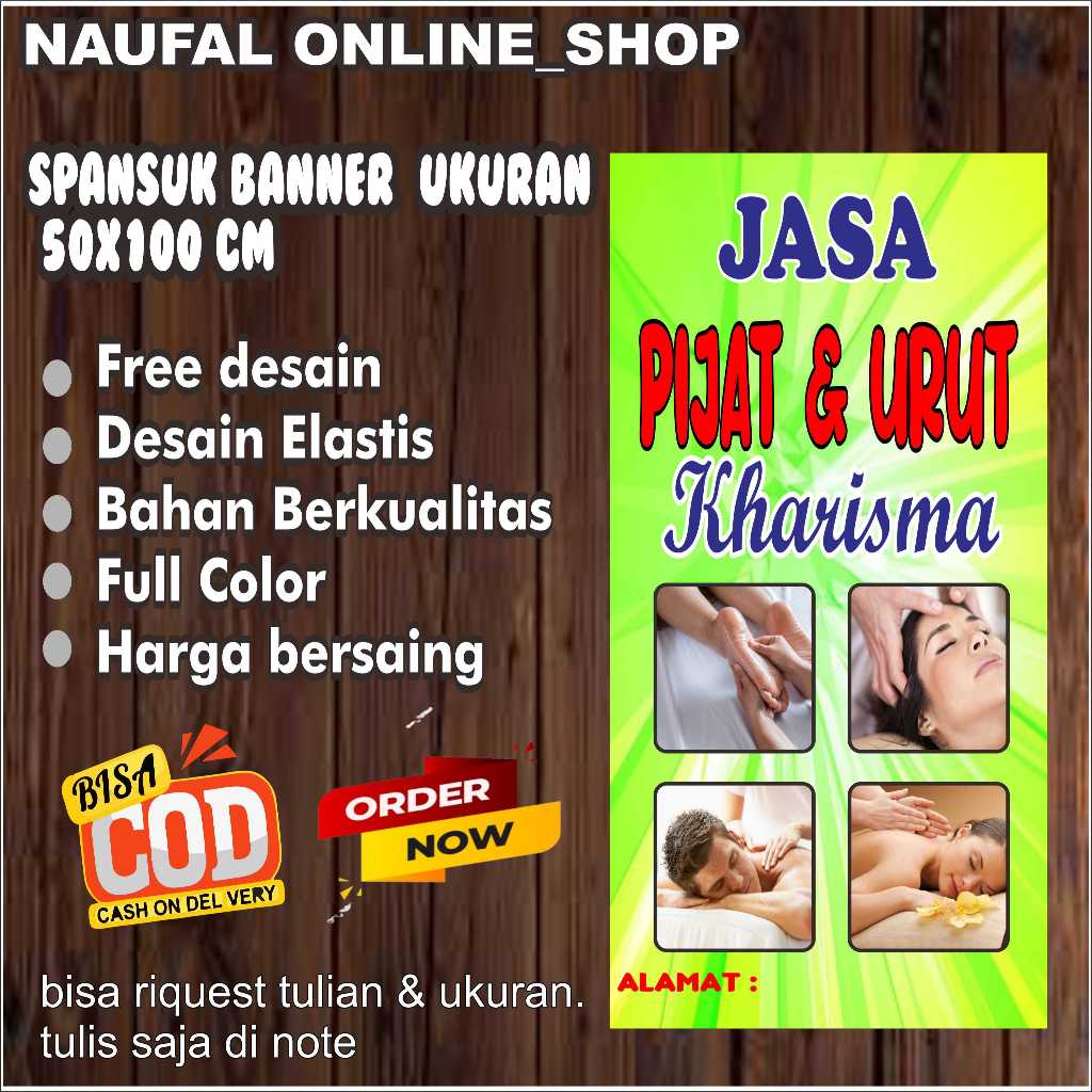 cetak spanduk banner jasa pijat & urut size 50X100 cm