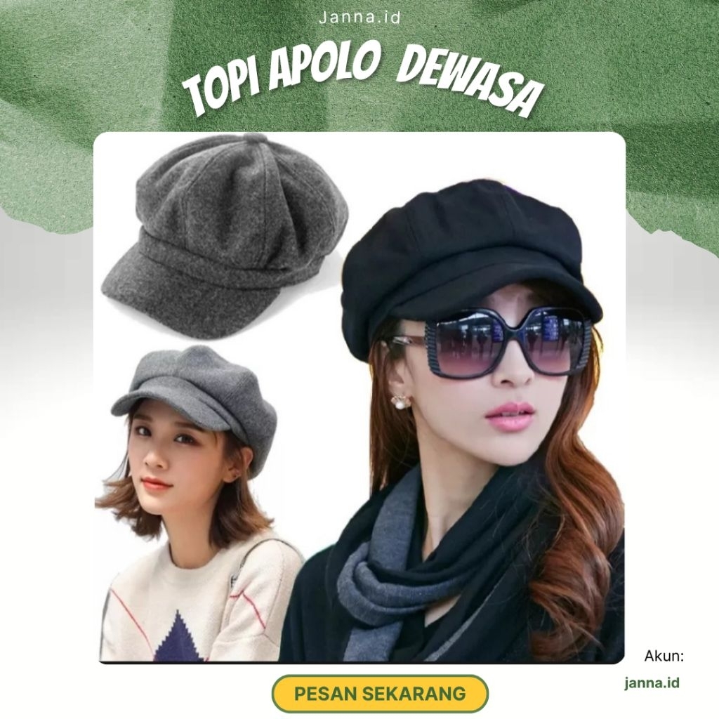 TOPI APOLO WANITA DAN PRIA UKURAN DEWASA / NEWSBOY CAP / TOPI VINTAGE KOREA