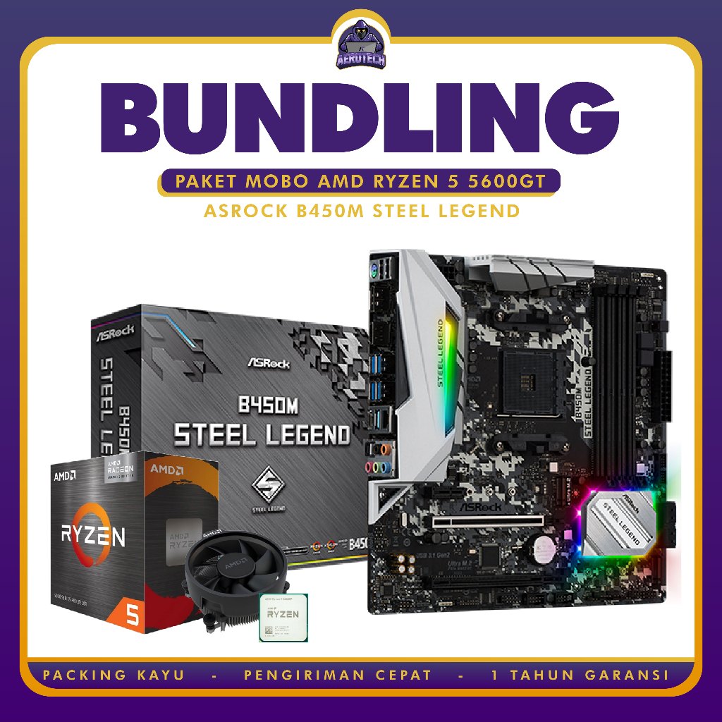 Paket Mobo AMD Ryzen 5 5600GT + MSI A520M-A Pro / Asrock A520M-HVS / Asrock B450M-HDV / Asrock B450M