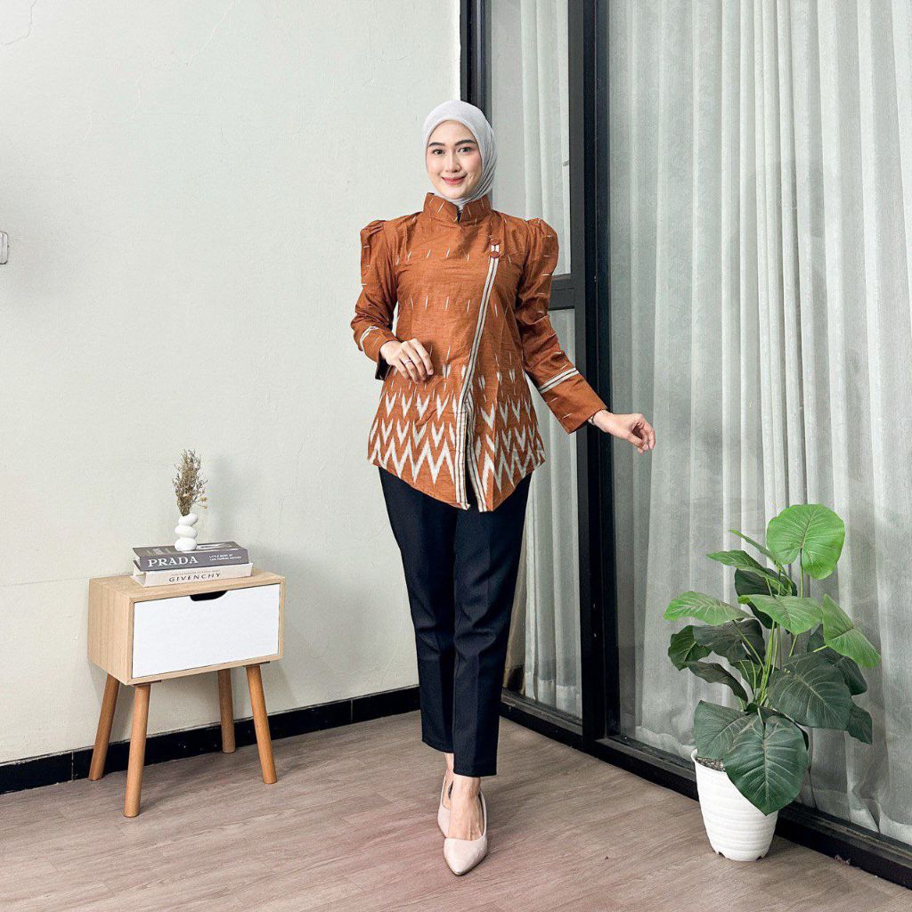 BAJU BATIK WANITA MODERN ATASAN BLOUSE BATIK MOTIF SONGKET BAJU BATIK SERAGAM KERJA
