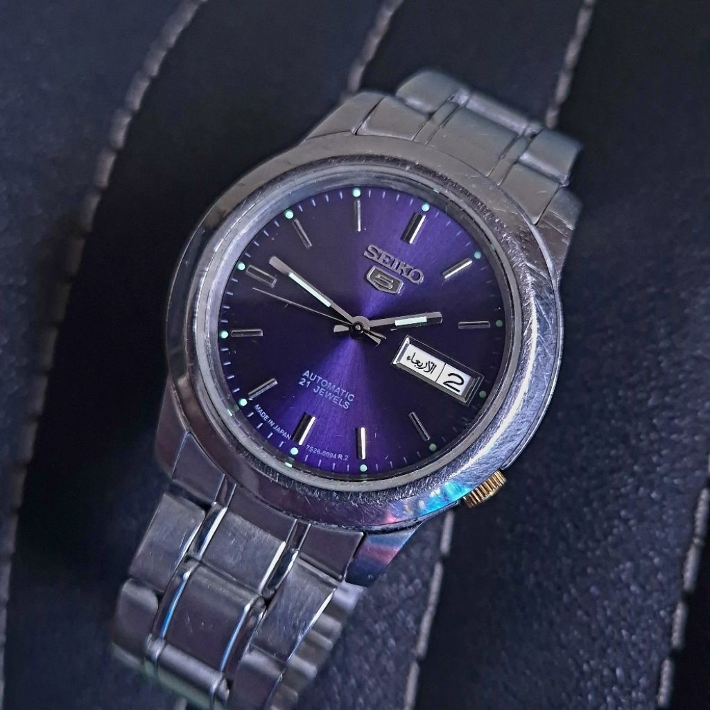 Seiko 5 Automatic Sunburst Blue Dial Arabic English Date Original | Jam Tangan Pria Vintage Rare