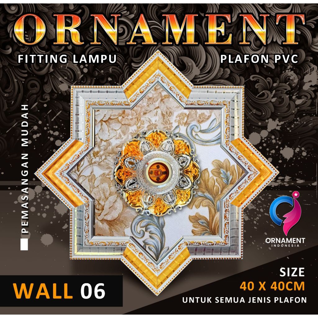 Ornamen lampu pvc 40x40cm fitting lampu hias plafon mewah