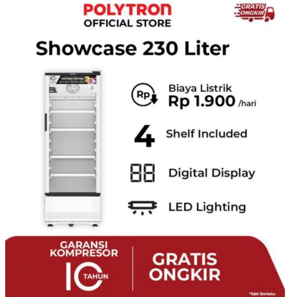 POLYTRON SHOWCASE SCN 220 KAPASITAS 230 Liter 4 RAK